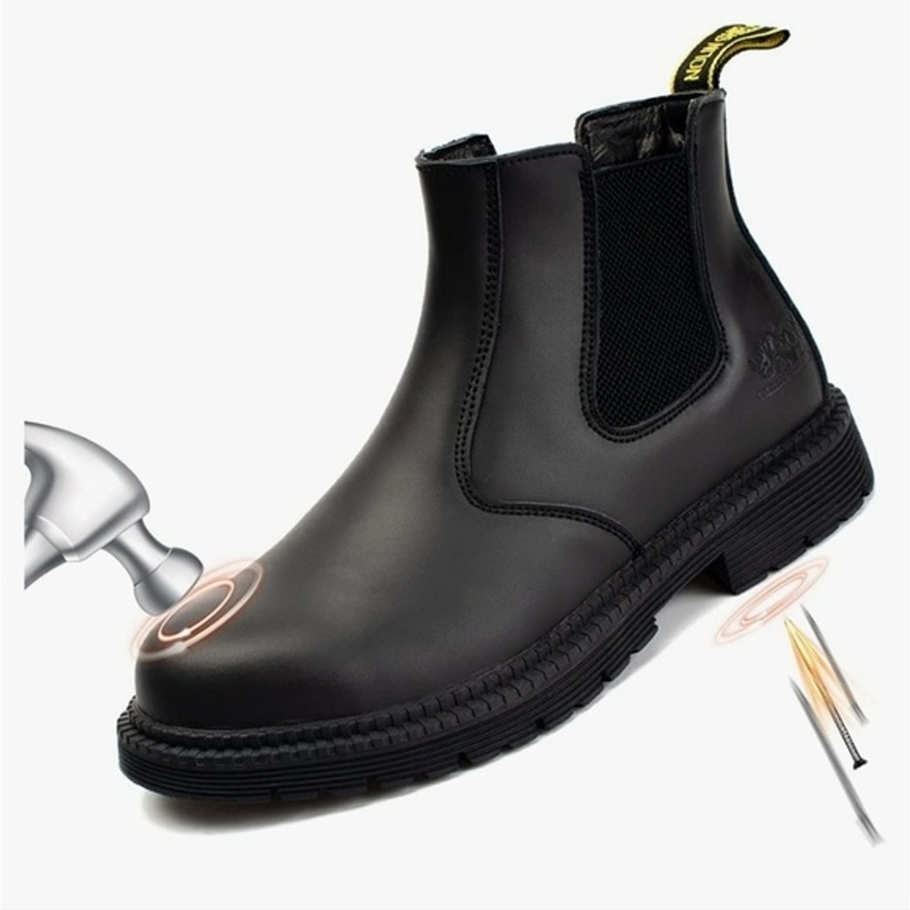 Nolinshield Safety Steel Toe Slip On Boots Black Leather Men's Size 10